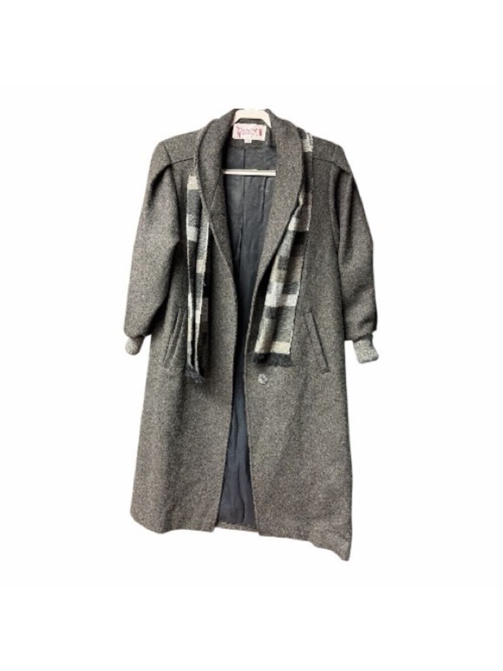 Stephane Matthew’s II - Vintage Gray Women's Coat with Scarf - Size 7/8